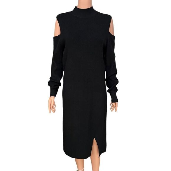 CHELSEA28 Cold Shoulder Sweater Dress In Black size M NWT - Picture 4 of 11
